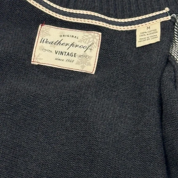 Original Weatherproof Vintage Men's Charcoal and White Zip Up Sweater Medium - Picture 8 of 8